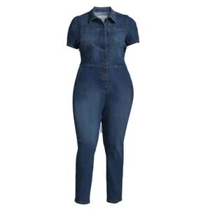 Celebrity Pink Jean Style BoilerSuit with Puff Sleeves Medium Wash - Size S